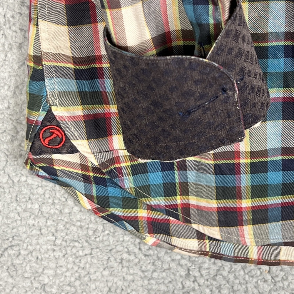 Hammer Made Dress Shirt Mens size 16.5 Multicolor Plaid Flip Cuff Colorful - Picture 4 of 13